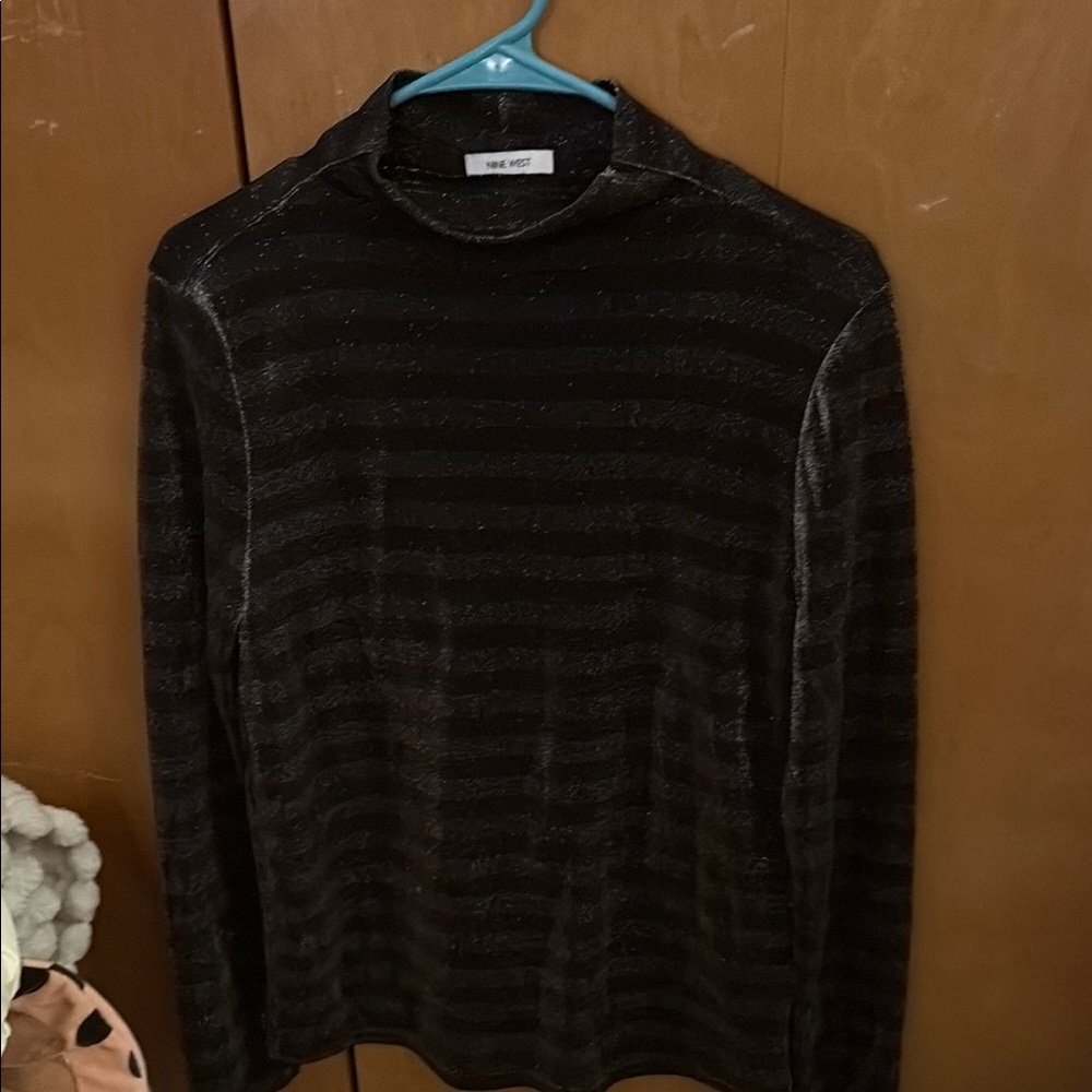 Nine West Black Velvet Blouse with Ribbed Texture